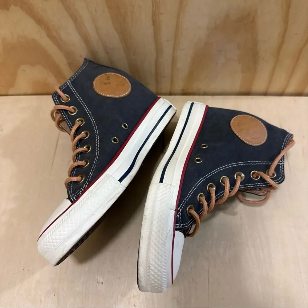 Converse Chuck Taylor Lux Mid Wedge Sneakers Navy Blue Suede Women’s Sz 7
